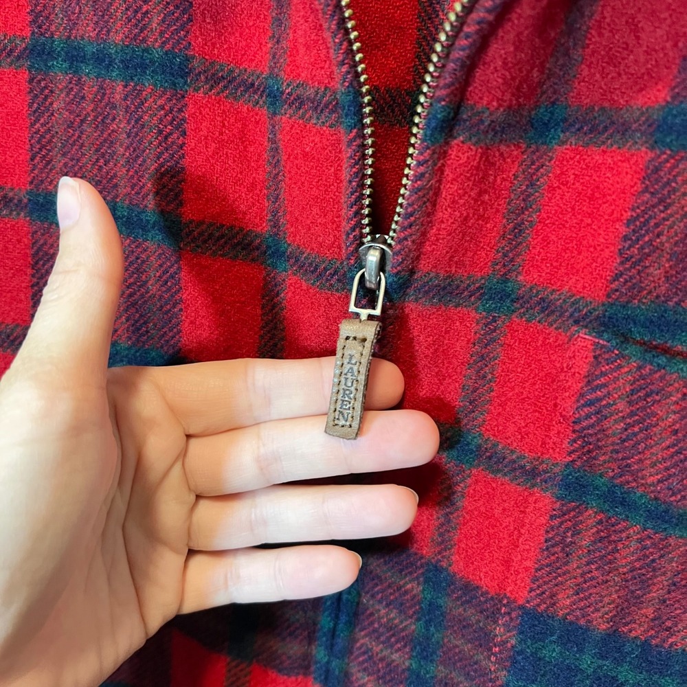 Lauren Ralph Lauren Red Plaid 100% Lambswool Full Zip Shirt Jacket Men's Large - Picture 4 of 11